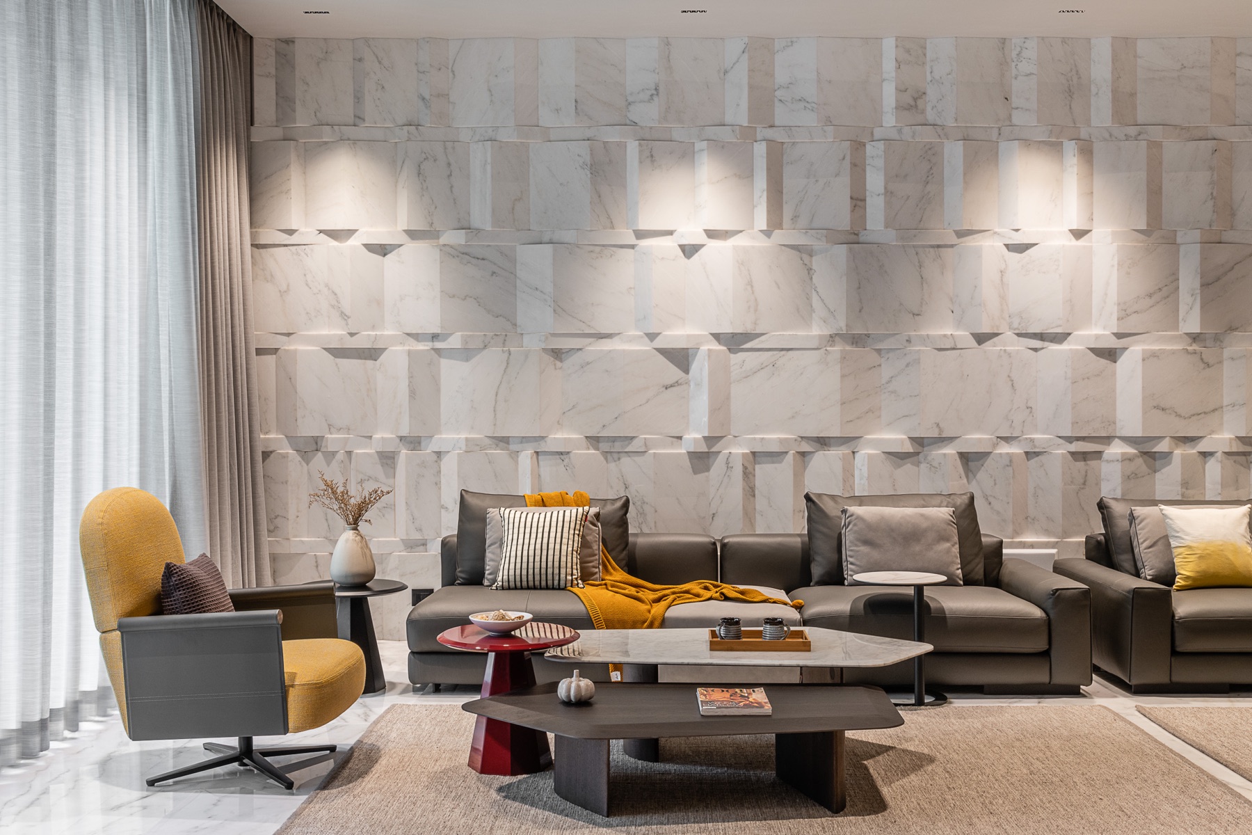 G.R. Asodaria marble feature wall and seating