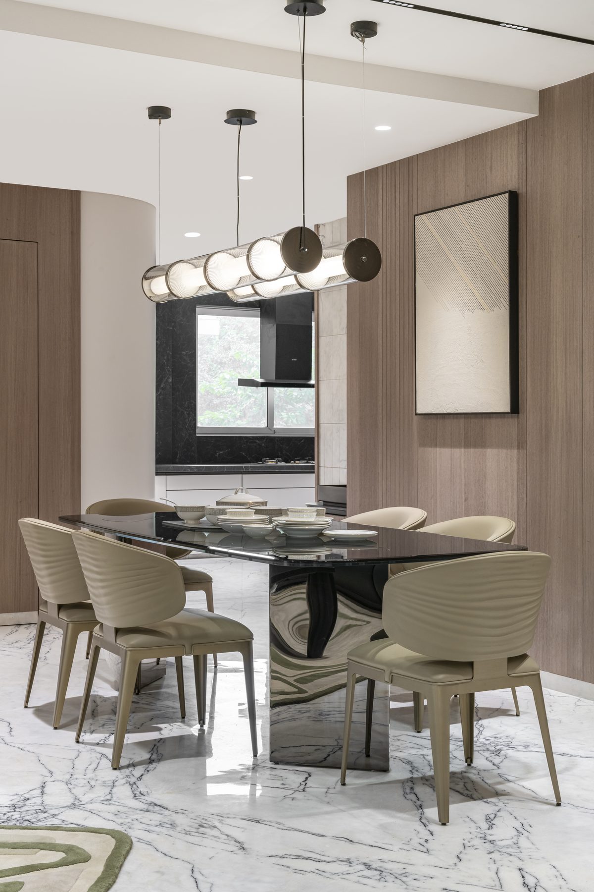 SACHIN BHAI HOME dining chairs, pendant and framed artwork